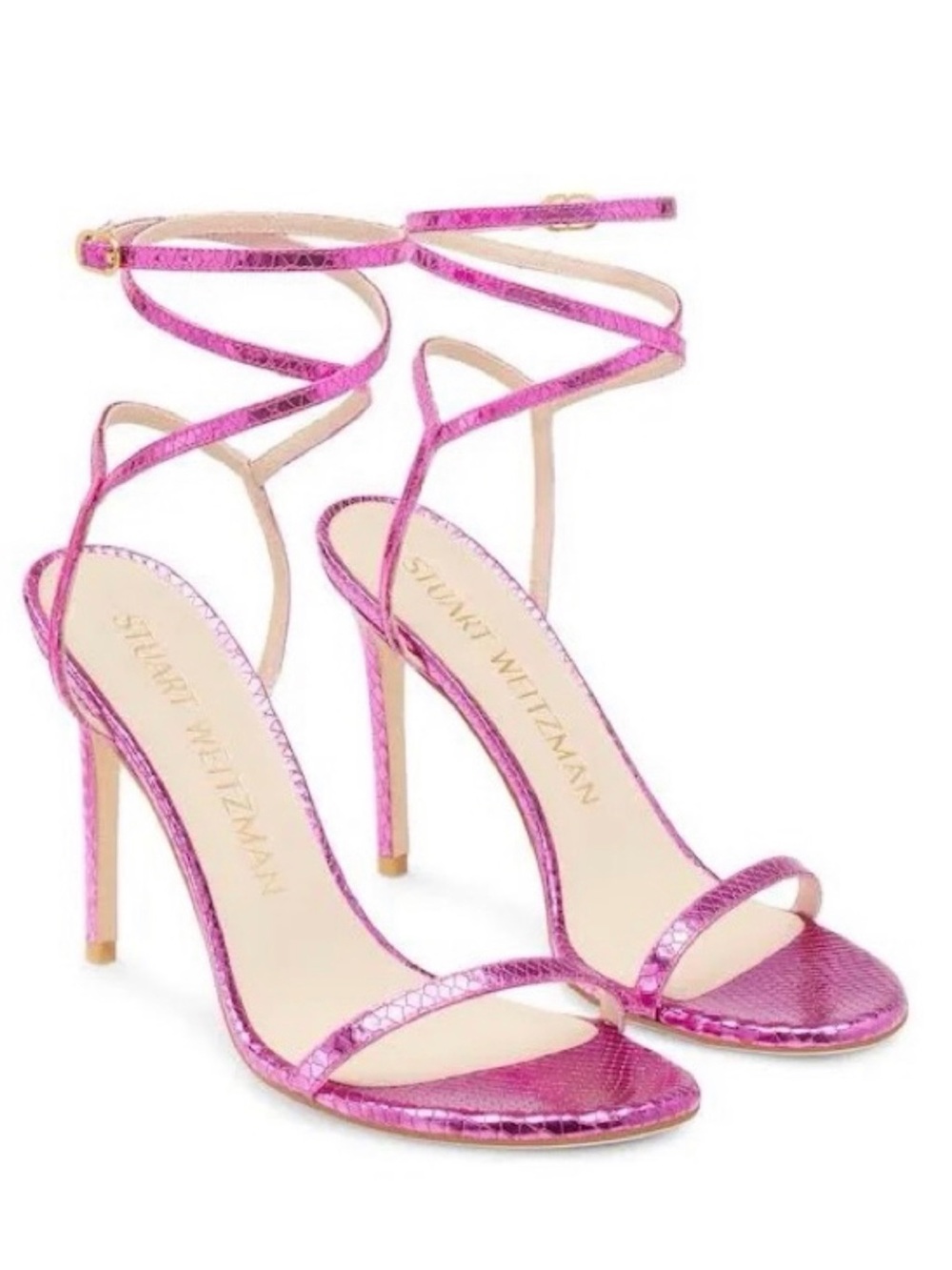 Stuart Weitzman Metallic Fuchsia Strappy Heels